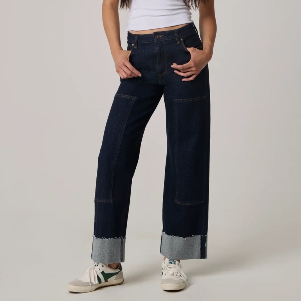 Edyson Francis High Rise Cuffed Slouchy Wide Straight Jeans Size 27 Dark Wash